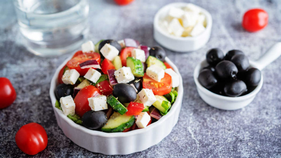 Mediterranean Greek Salad Goat Cheese, Veggies and Kalamata Olives