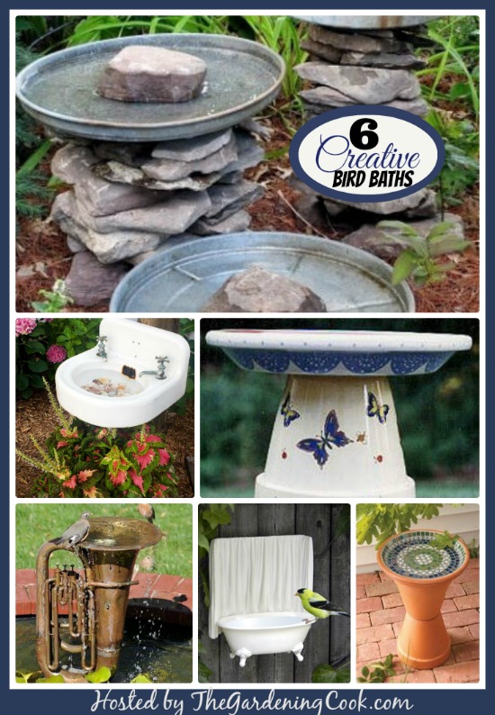8 Creative and whimsical bird baths made from ordinary household items. What do you have that might be made into a bird bath? #birdbaths