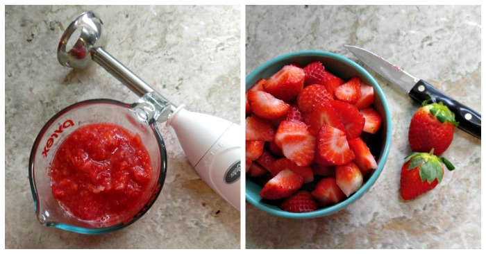 Strawberry puree, and fresh strawberry chunks