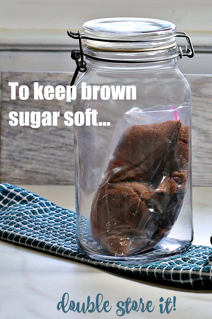 zip lock bag of brown sugar inside an air tight canister