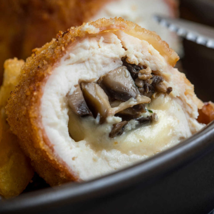 Chicken breast stuffed with mushrooms and cheese.