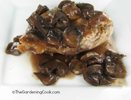 Chicken and Mushrooms in a red wine sauce