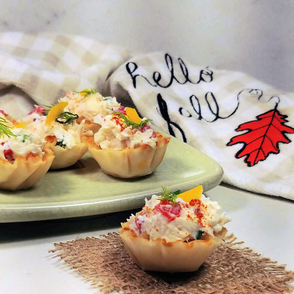 Crab appetizers in phyllo cups.
