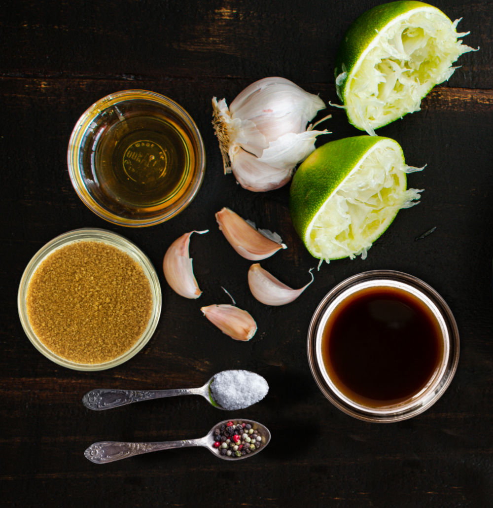 Ingredients for making a lime marinade for top round steak.