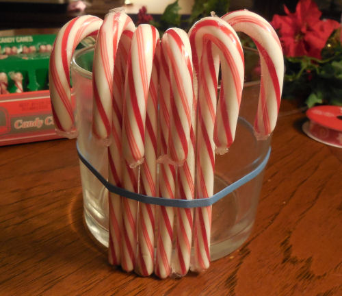insert candy canes under elastic