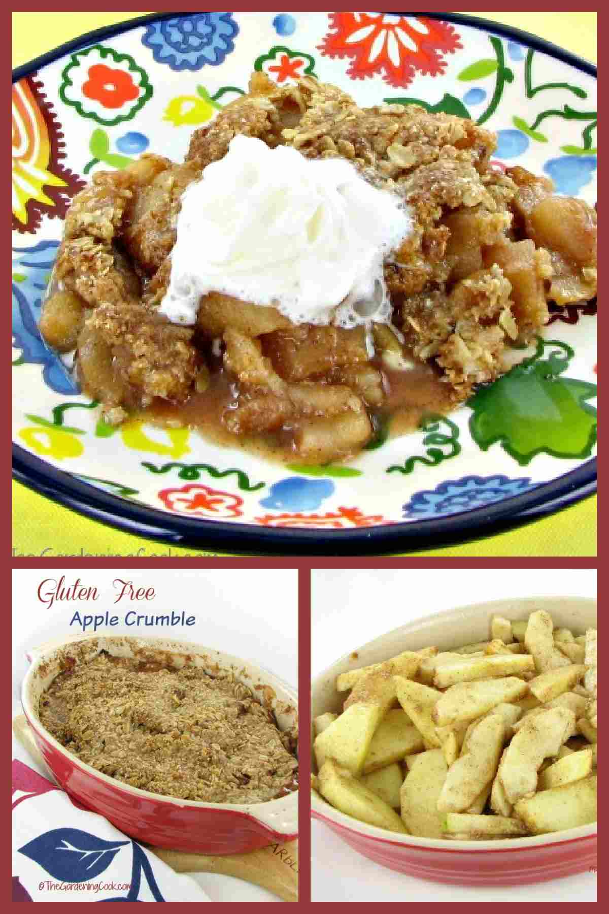 Apples with gluten free crumble topping in a collage.