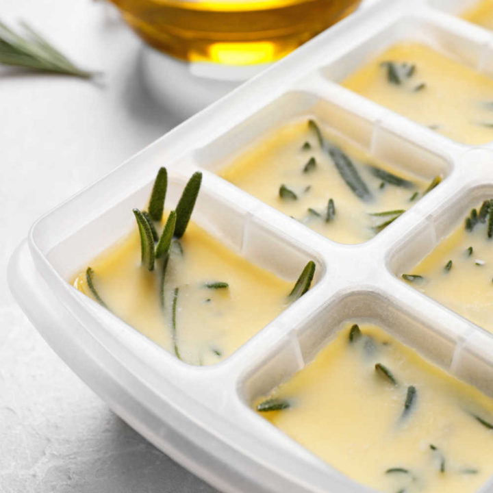 Herbs frozen in olive oil.