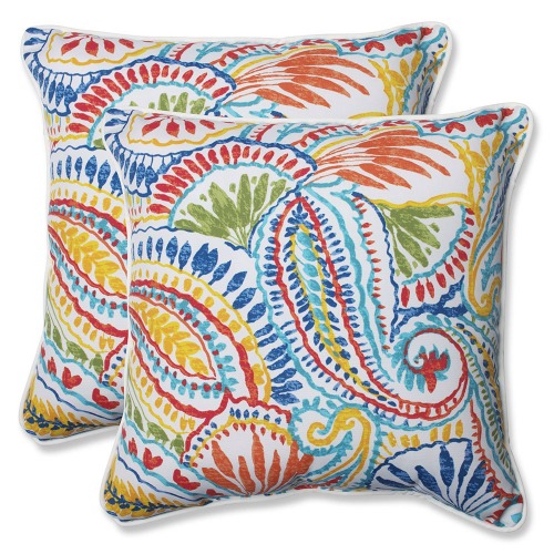 large pillows with a blue and red paisley pattern