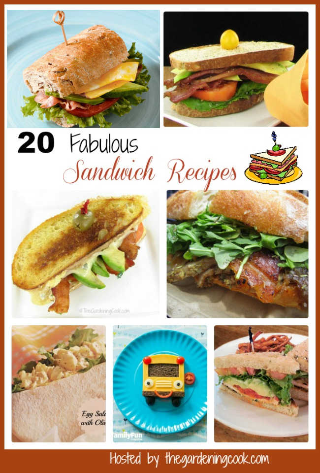 Variety of sandwiches in a collage with words 20 Fabulous Sandwich Recipes.