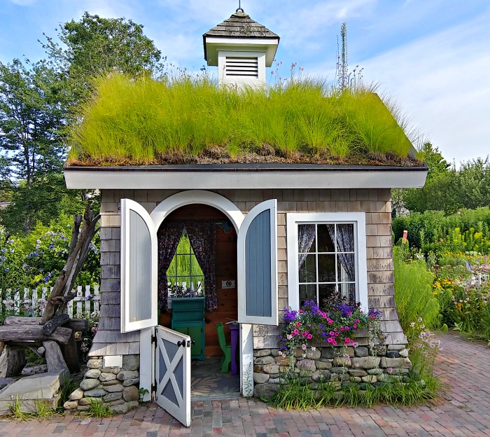 A miniature garden shed in Boothbay Botanic Garden in Maine.