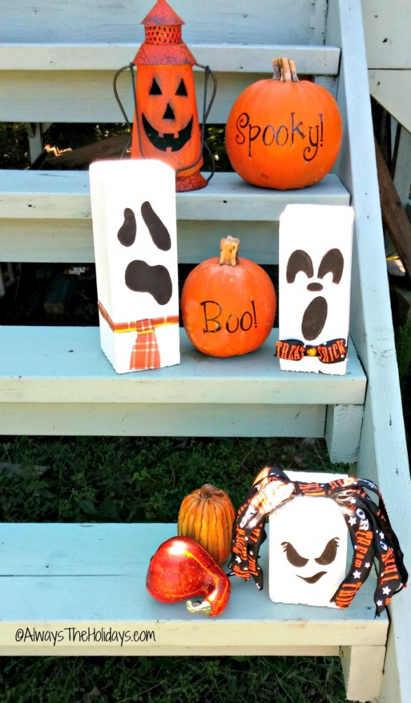 These adorable scrap wood ghosts add great curb appeal to a front entry.