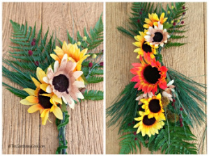 sunflowers and ferns positioned to make a door swag.