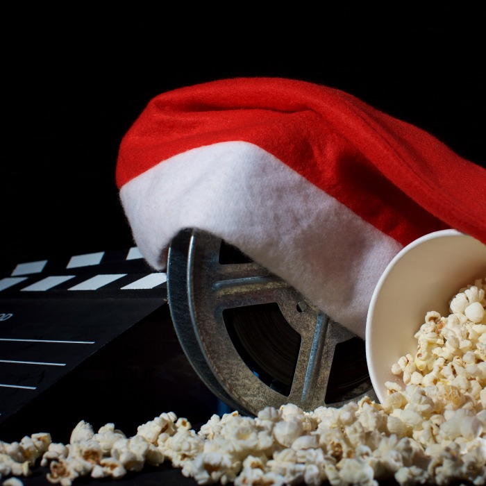 Santa hat with film reel and popcorn