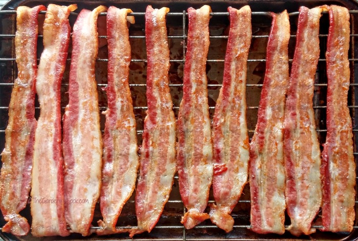 bacon cooked in the oven on a rack.