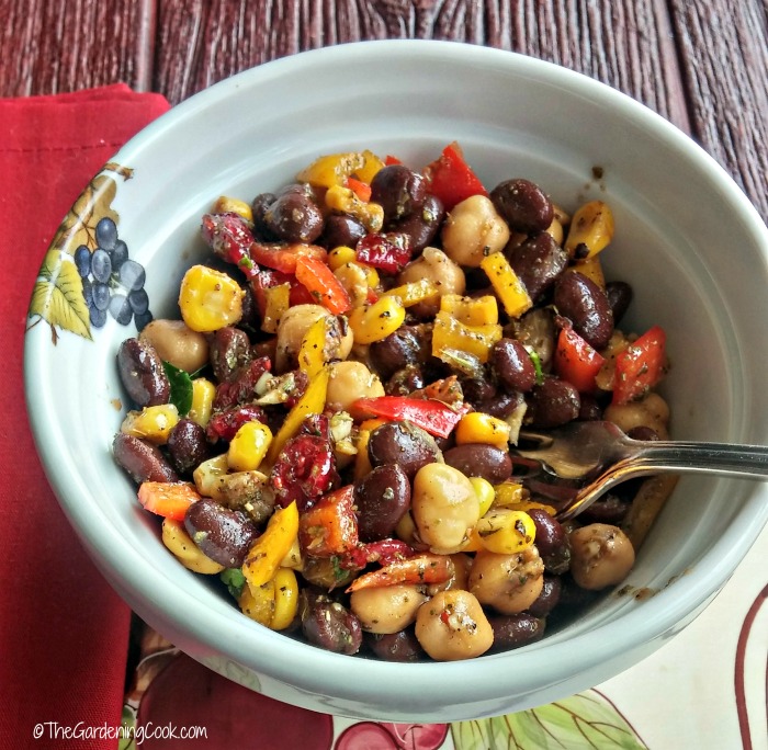 Mediterranean bean & chick pea salad makes a great vegetarian lunch