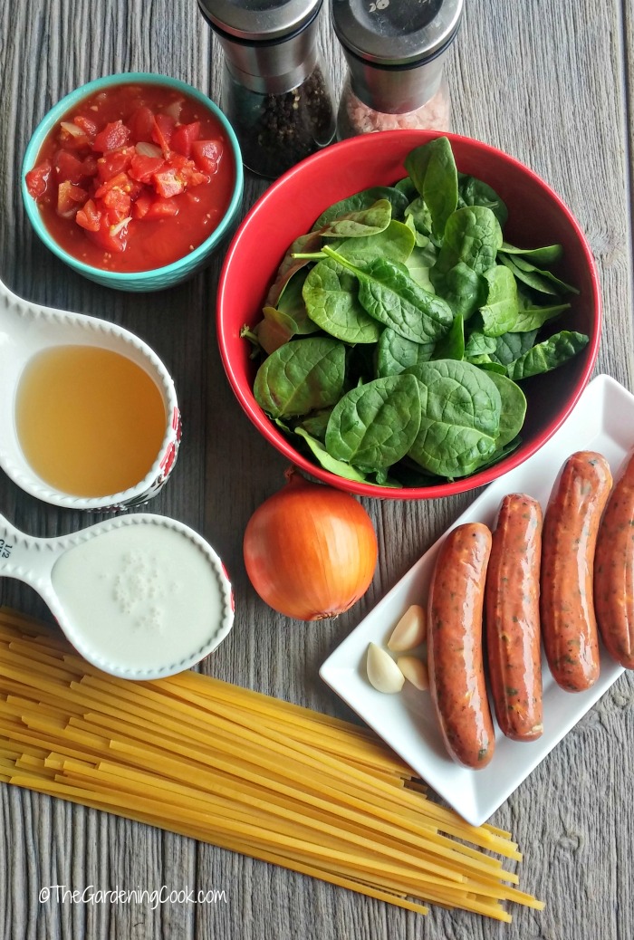 ingredients for spinach sausage fettuccine recipe