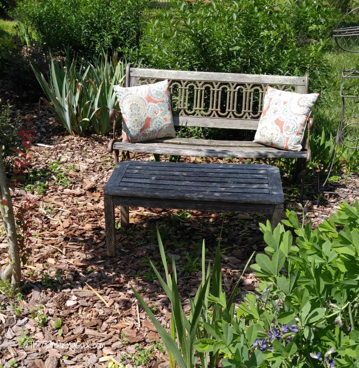 Park bench and pillows.