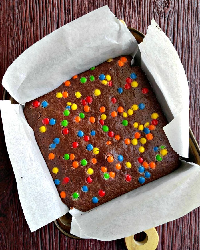 Line brownie pans with parchment paper