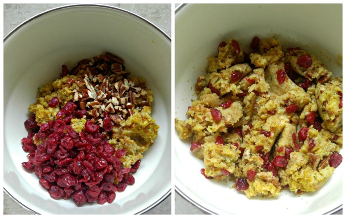 Make the cranberry pecan stuffing