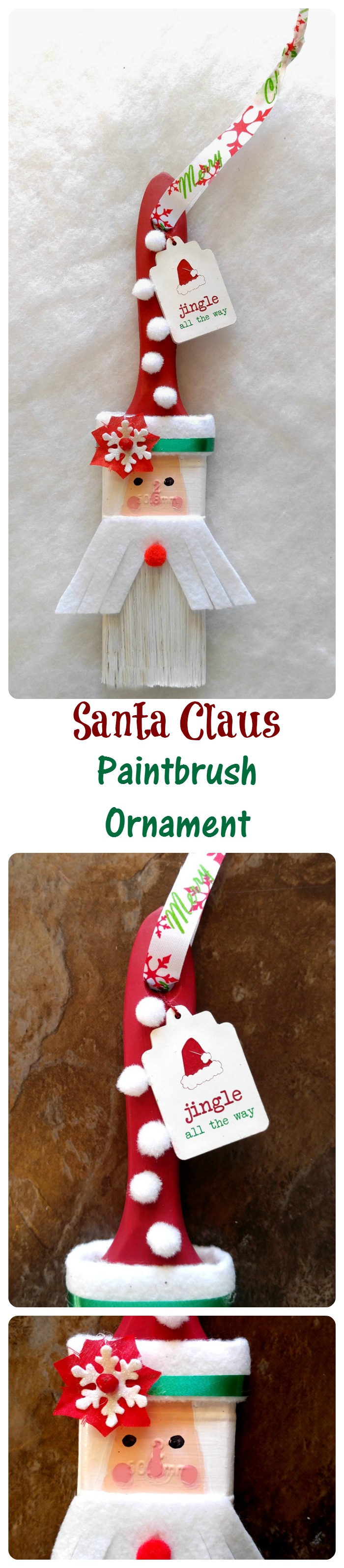 This Santa Paint Brush Ornament is whimsical and fun to make and will look cute on a Christmas tree or as a wall hanging.