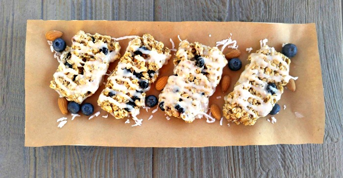 Blueberry Granola Bars on brown paper.