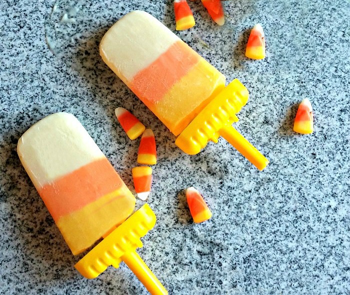 Candy corn pudding pops
