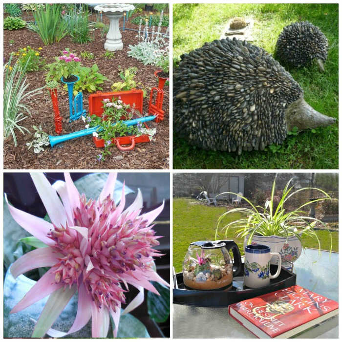 Creative gardening ideas in a collage.