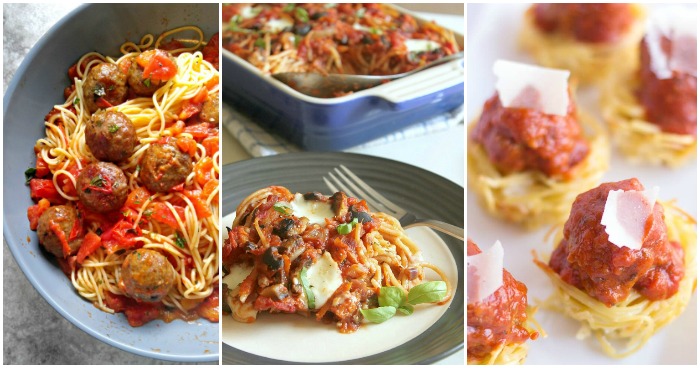 A collage of three recipe with spaghetti sauce.