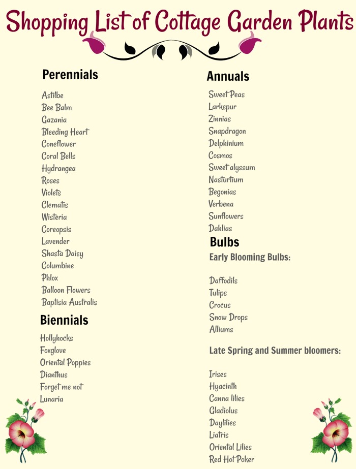 Shopping List of Cottage Garden Plants