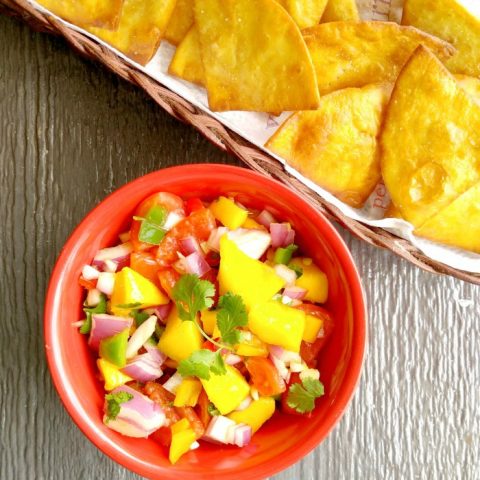 Mango Salsa and Homemade Tortilla Chips