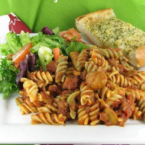 Rotini Pasta & Beef Sauce with Mushrooms