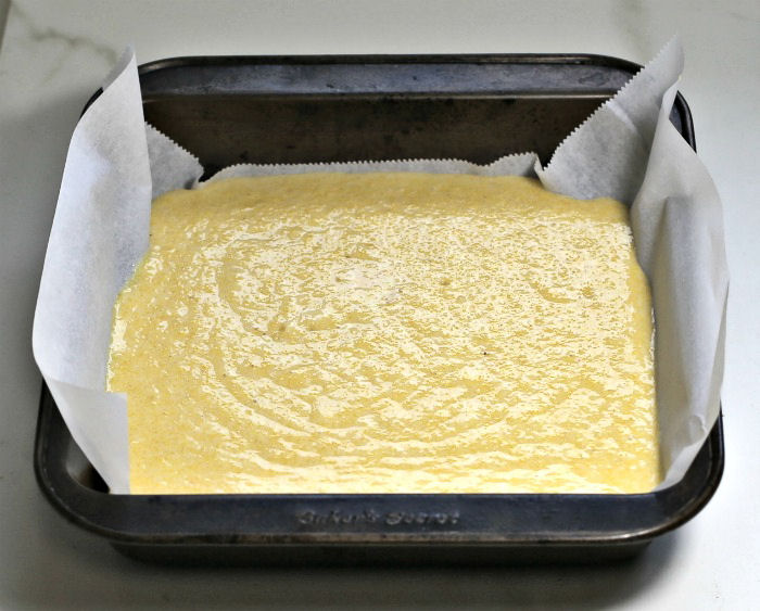 cornbread mixture in a pan