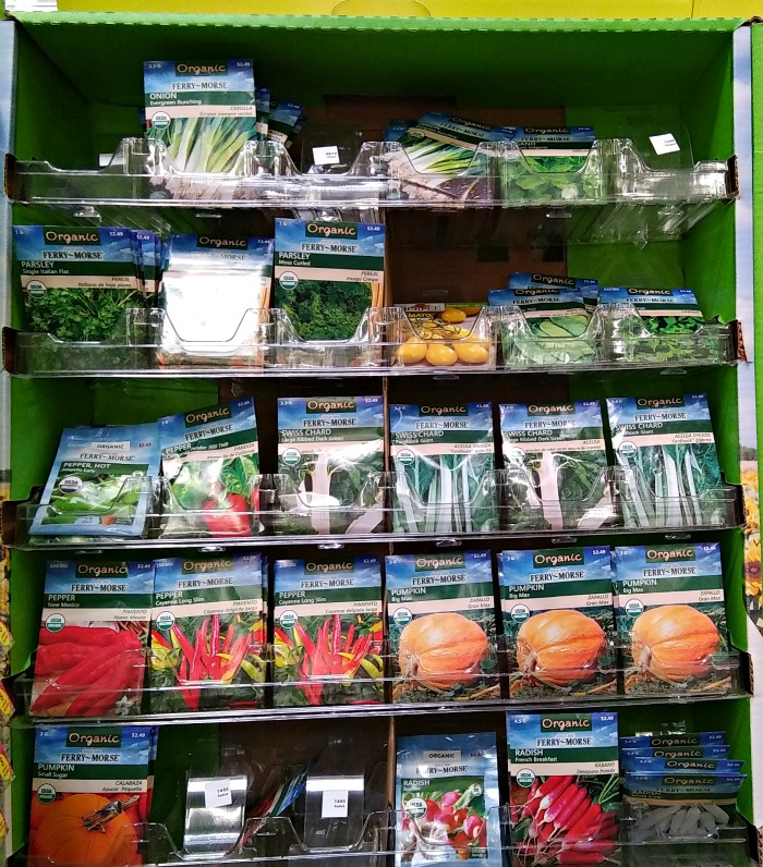 Packages of seeds on a rack