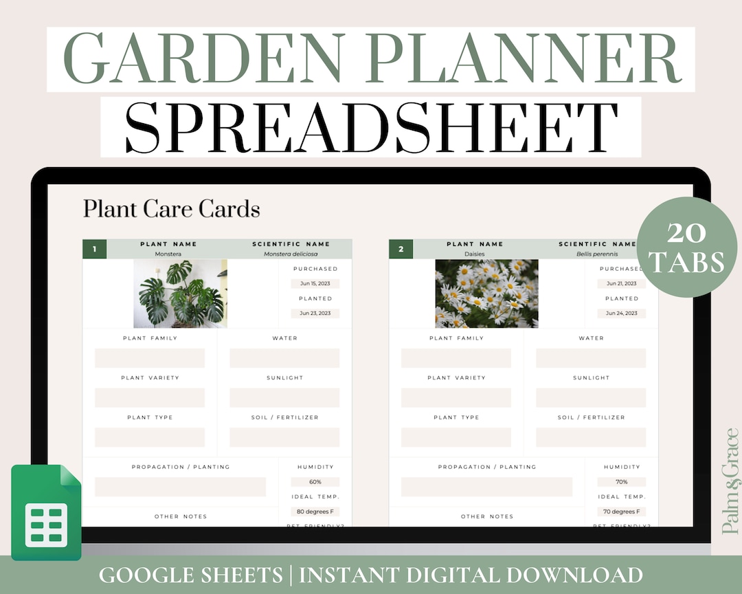 Garden Planner and Log Spreadsheet Gardening Planner Google 