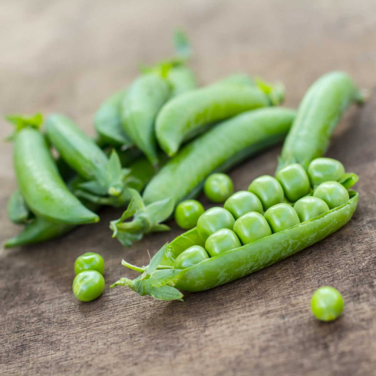 Garden peas in open pods.