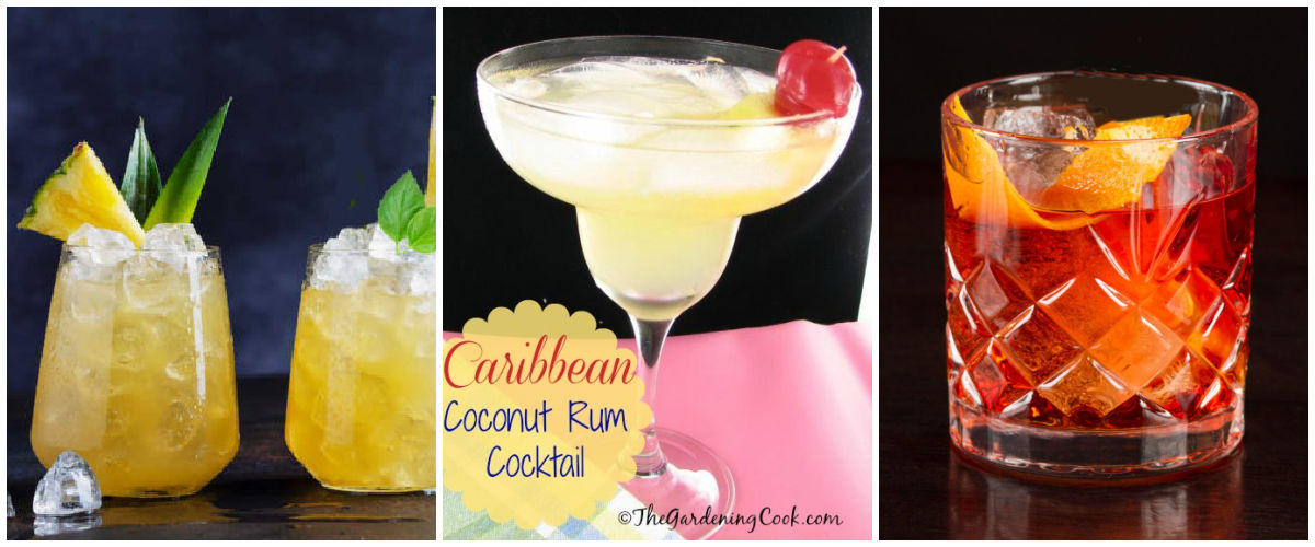 A collage featuring images of three different cocktails featuring pineapple.