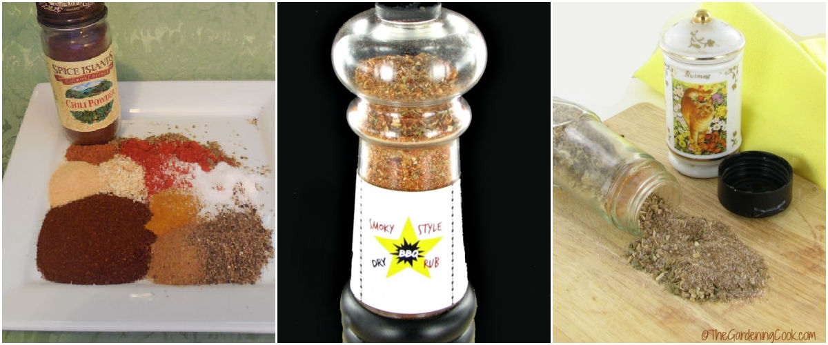 Images of taco seasoning, smoky dry rub and Caribbean jerk seasoning in a collage.