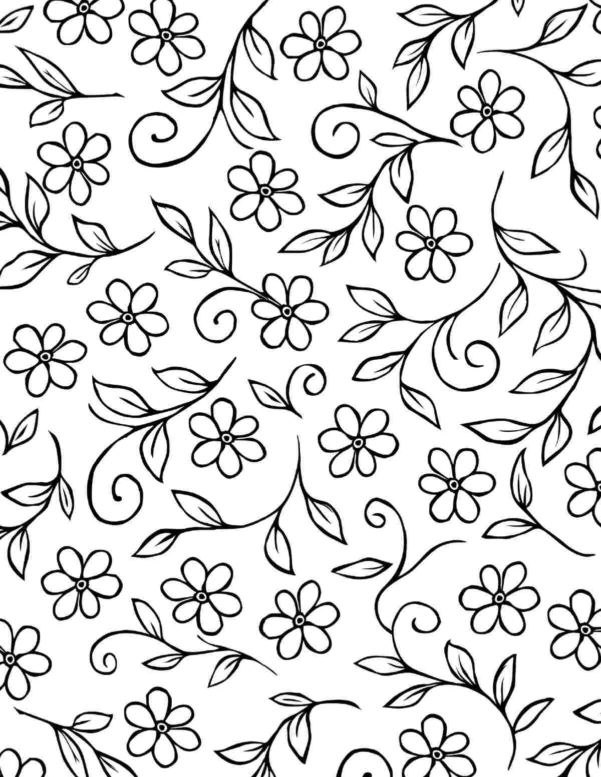 A free printable flower coloring sheet filled with tiny flowers and leaves.