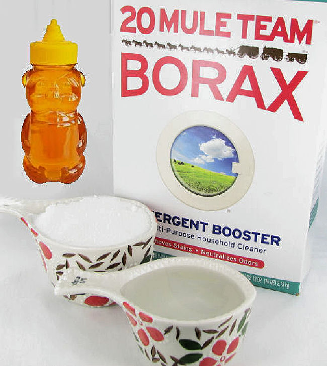 A box of Borax with honey, sugar and water to make a Borax ant killer DIY.